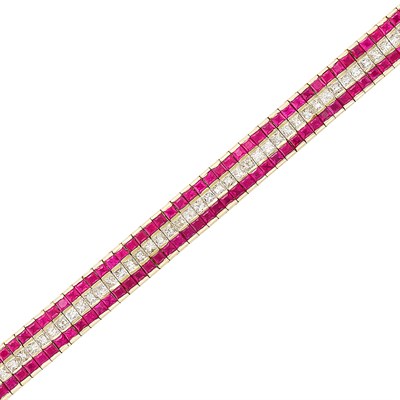 Lot 35 - Gold, Ruby and Diamond Straightline Bracelet