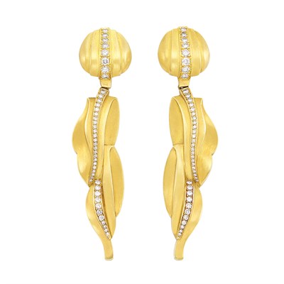 Lot 153 - Pair of Gold and Diamond Pendant-Earclips, Barry Kieselstein-Cord