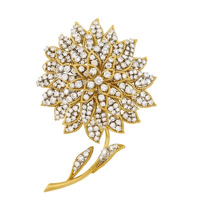 Lot 189 - Gold, Platinum and Diamond Flower Clip-Brooch