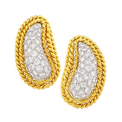 Lot 190 - Pair of Gold, Platinum and Diamond Earclips