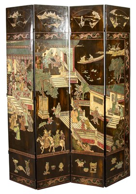 Lot 116 - Chinese Black Lacquer Eight Panel Screen Late...