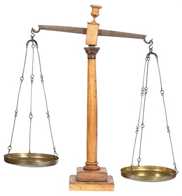 Lot 124 - Large Wood and Brass Balance Scale Height 43...