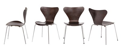 Lot 224 - Four Arne Jacobsen Laminate and Chromed Steel...