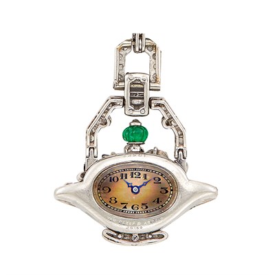 Lot 400 - An Exquisite Art Deco 'Tutti Frutti' and Diamond 'Vase de Fleurs' Lapel-Watch, Van Cleef & Arpels, Audemars Piguet & Co., France