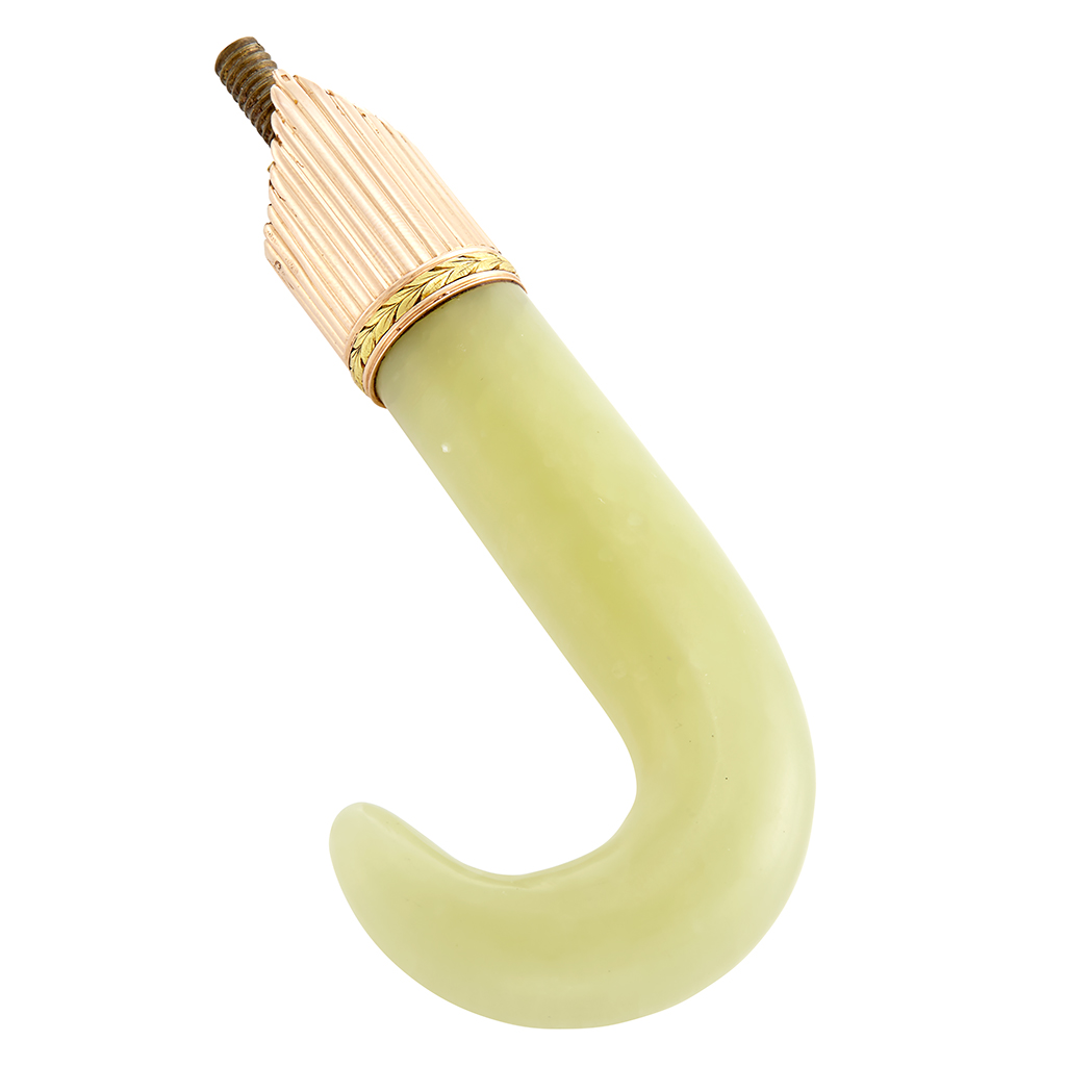 Lot 181 - Russian Two-Color Gold-Mounted Bowenite Cane...