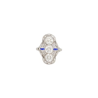 Lot 317 - Platinum, Diamond and Simulated Sapphire Ring