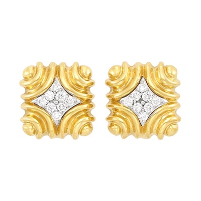 Lot 203 - Pair of Two-Color Gold and Diamond Earclips