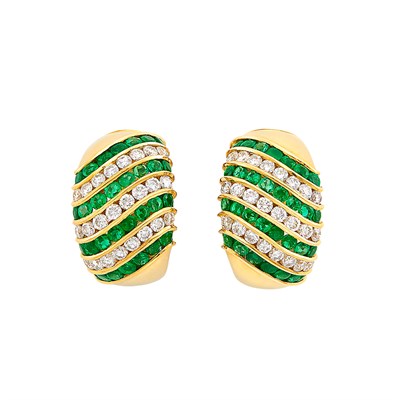 Lot 194 - Pair of Gold, Emerald and Diamond Earrings