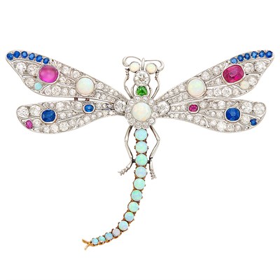 Lot 306 - Platinum, Gold, Gem-Set and Diamond Dragonfly Brooch