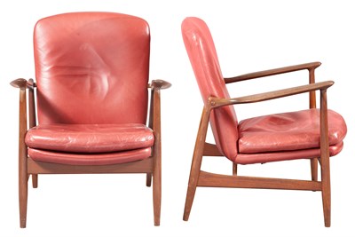 Lot 290 - Pair of Finn Juhl Leather Upholstered Teak...