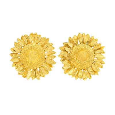 Lot 163 - Pair of Gold Sunflower Earclips, Asprey