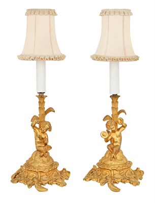 Lot 434 - Pair of Rococo Style Gilt-Bronze Lamps Each...