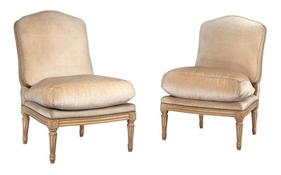 Lot 201 - Pair of Louis XVI Style Upholstered Painted...