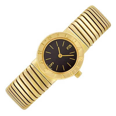 Lot 17 - Gold 'Tubogas' Bracelet-Watch, Bulgari