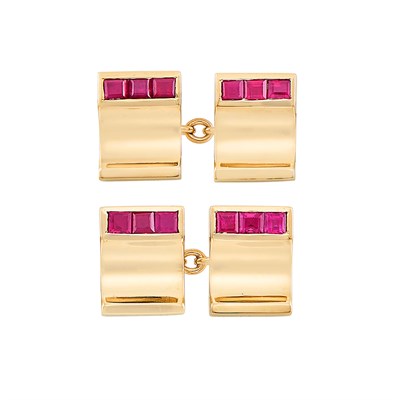 Lot 28 - Pair of Gold and Ruby Cufflinks, Cartier