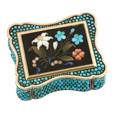 Lot 130 - Pietre Dure, Turquoise and Silver Snuff Box...