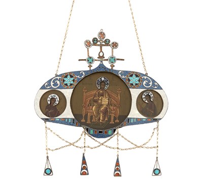 Lot 127 - Russian Gilt-Metal and Enamel Icon of Christ...