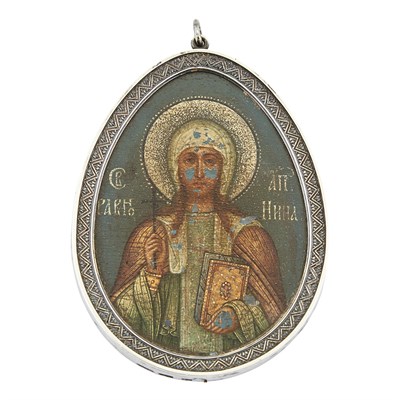 Lot 110 - Fabergé Silver Icon of St. Nina Workmaster...