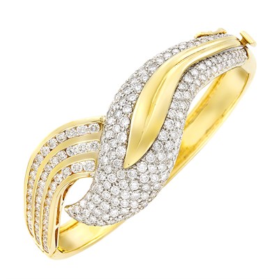 Lot 271 - Two-Color Gold and Diamond Bangle Bracelet