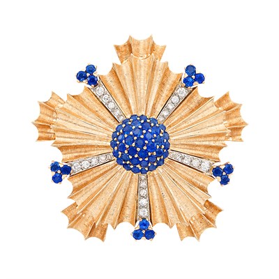 Lot 23 - Rose Gold, Sapphire and Diamond Clip-Brooch, Tiffany & Co.