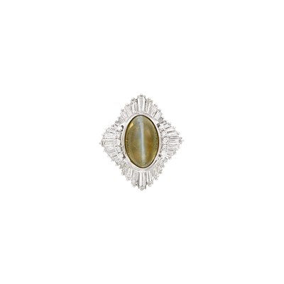Lot 352 - Platinum, Cat's Eye Chrysoberyl and Diamond Ring