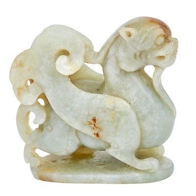 Lot 123 - Chinese Celadon Jade Mythical Beast Rendered...