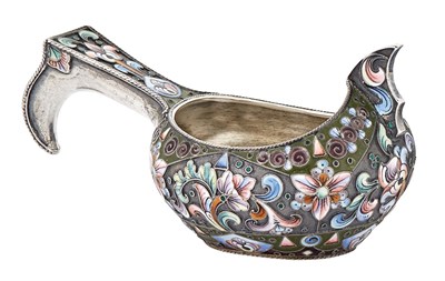 Lot 190 - Russian Silver and Cloisonné Enamel Kovsh 6th...