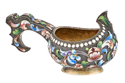 Lot 179 - Russian Silver-Gilt and Cloisonné Enamel Kovsh...
