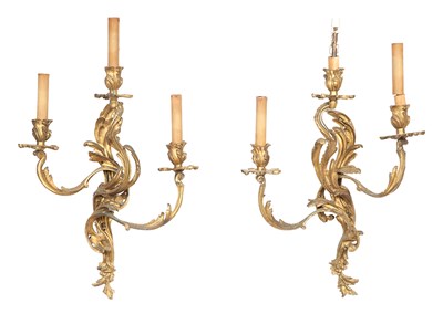 Lot 177 - Pair of Louis XV Style Gilt-Bronze Three-Light...