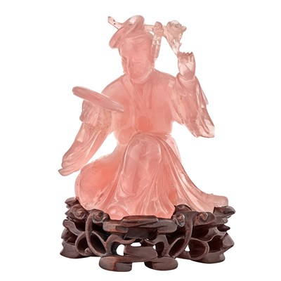 Lot 98 - Chinese Rose Quartz Carving of Female Figure...