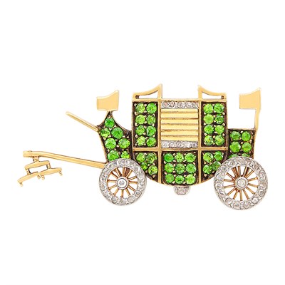 Lot 123 - Antique Gold, Platinum, Demantoid Garnet and Diamond Carriage Pin