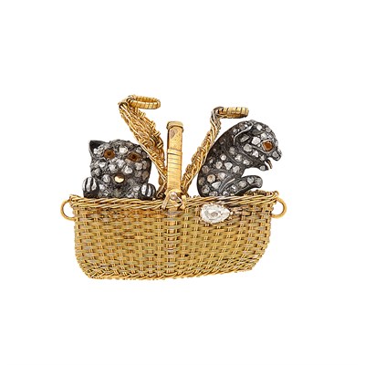 Lot 216 - Antique Gold, Silver and Diamond Pin, France