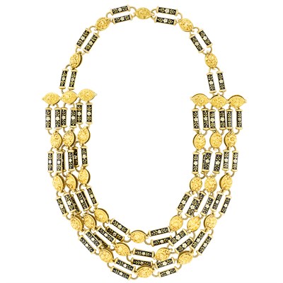 Lot 217 - Multistrand Antique Gold and Enamel Necklace