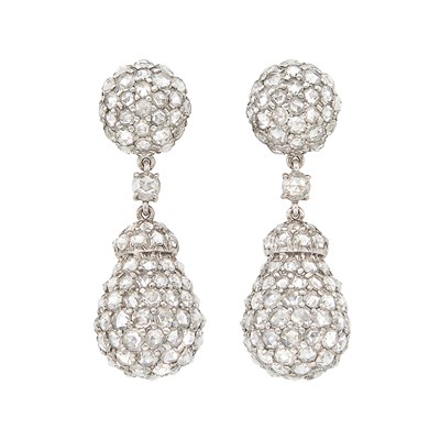 Lot 62 - Pair of Platinum and Diamond Pendant-Earrings