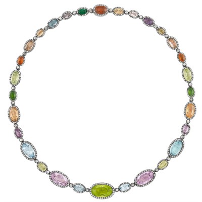 Lot 117 - Antique Silver, Rose Gold, Gem-Set and Diamond Necklace, France