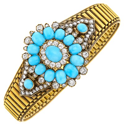 Lot 218 - Antique Gold, Silver, Turquoise and Diamond Bracelet/Pendant Combination
