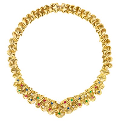 Lot 366 - Gold, Diamond, Ruby, Sapphire and Emerald Necklace, Boucheron, Paris
