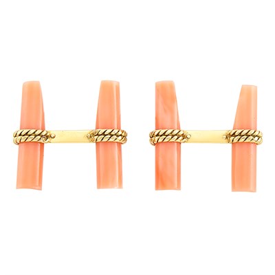 Lot 250 - Pair of Gold and Hardstone Cufflinks with Interchangeable Hardstone Panels, Van Cleef & Arpels