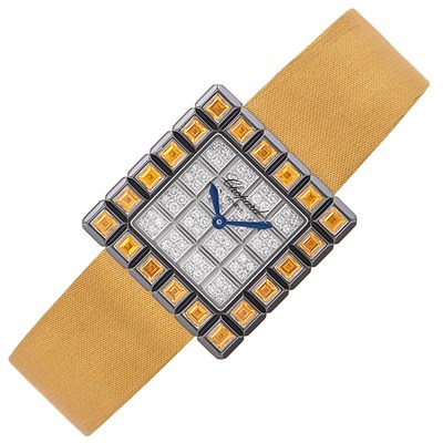 Lot 259 - Blackened Gold, Citrine and Diamond 'Ice Cube' Wristwatch, Chopard for de Grisogono