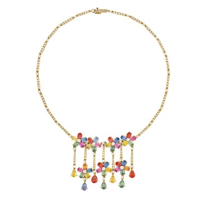 Lot 297 - Gold, Multicolored Sapphire and Diamond Necklace, Bulgari