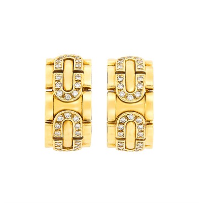 Lot 266 - Pair of Gold and Diamond 'Double C' Hoop Earclips, Cartier