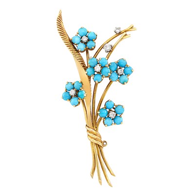 Lot 180 - Gold, Turquoise and Diamond Clip-Brooch, Van Cleef & Arpels