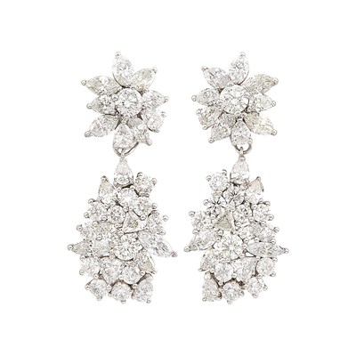 Lot 384 - Pair of Platinum and Diamond Pendant-Earclips, Oscar Heyman & Brothers