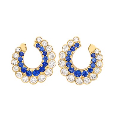 Lot 277 - Pair of Gold, Sapphire and Diamond Earclips, Van Cleef & Arpels, France
