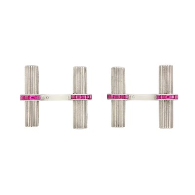 Lot 129 - Pair of Platinum and Ruby Cufflinks, Van Cleef & Arpels