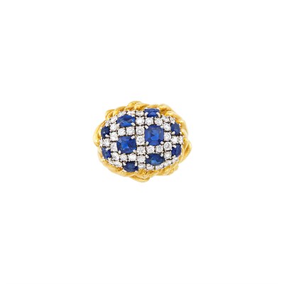 Lot 233 - Hammered Gold, Platinum, Sapphire and Diamond Dome Ring, David Webb