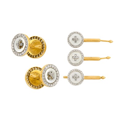 Lot 132 - Platinum, Gold, Mother-of-Pearl and Diamond Dress Set, Tiffany & Co.