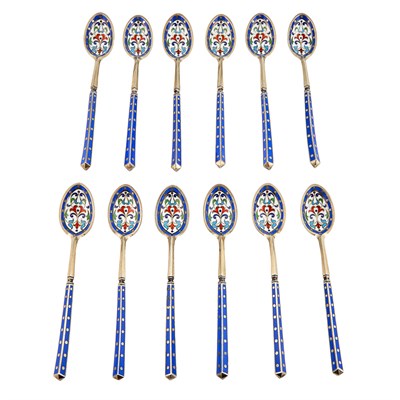 Lot 186 - Set of Twelve Russian Silver-Gilt and...