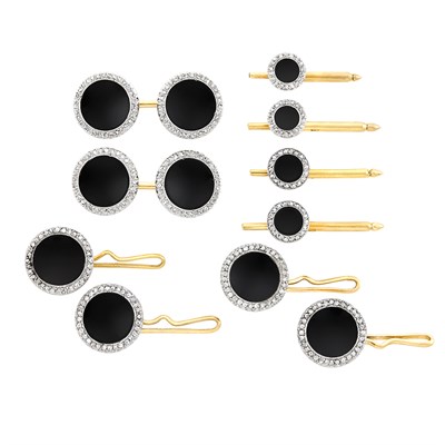 Lot 133 - Platinum, Gold, Black Onyx and Diamond Dress Set