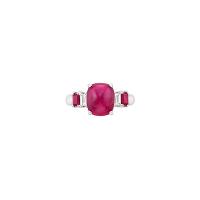 Lot 390 - Platinum, Cabochon Ruby and Diamond Ring